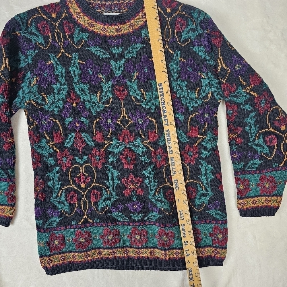 Lands End Sweater womens Medium 80s 90s oversized warm Knit grandma print - Picture 3 of 11